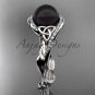 Celtic platinum ring diamond black pearl engagement ring CTBP764