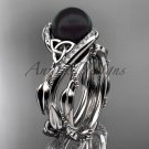Celtic platinum ring diamond black pearl engagement set for her CTBP764S