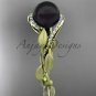 Black pearl engagement rings 14kt yellow gold diamond leaf wedding ring ABP64
