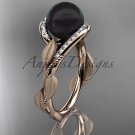 Black pearl engagement rings 14kt rose gold diamond leaf wedding ring ABP64