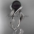 Black pearl engagement rings platinum diamond leaf wedding ring ABP64