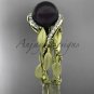 Unique black pearl yellow gold engagement set with diamonds ABP64S