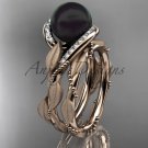 Unique black pearl rose gold engagement set with diamonds ABP64S