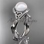 Celtic white gold ring diamond pearl leaf engagement ring CTP764