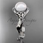 Celtic white gold ring diamond pearl leaf engagement ring CTP764