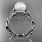 Celtic white gold ring diamond pearl leaf engagement ring CTP764