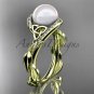 Celtic yellow gold ring diamond pearl leaf engagement ring CTP764