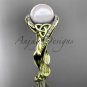 Celtic yellow gold ring diamond pearl leaf engagement ring CTP764