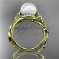 Celtic yellow gold ring diamond pearl leaf engagement ring CTP764