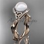 Celtic rose gold ring diamond pearl leaf engagement ring CTP764