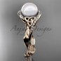 Celtic rose gold ring diamond pearl leaf engagement ring CTP764