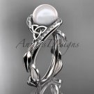 Celtic platinum ring diamond pearl leaf engagement ring CTP764