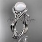 Celtic platinum ring diamond pearl leaf engagement ring CTP764