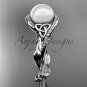 Celtic platinum ring diamond pearl leaf engagement ring CTP764
