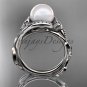 Celtic platinum ring diamond pearl leaf engagement ring CTP764