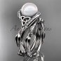 Celtic style wedding set 14kt white gold diamond pearl leaf ring CTP764S