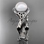 Celtic style wedding set 14kt white gold diamond pearl leaf ring CTP764S