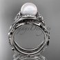Celtic style wedding set 14kt white gold diamond pearl leaf ring CTP764S