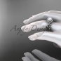 Celtic style wedding set 14kt white gold diamond pearl leaf ring CTP764S