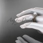 Celtic style wedding set 14kt rose gold diamond pearl leaf ring CTP764S