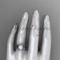 Celtic style wedding set platinum diamond pearl leaf ring CTP764S