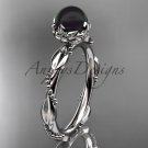 Unique Diamond Black Pearl Engagement Ring 14kt White Gold Wedding Ring ABP178