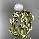 Pearl Wedding Sets 14kt yellow gold modern Flower engagement ring set AP424S