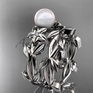Pearl Wedding Sets platinum modern Flower engagement ring set AP424S