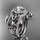 Celtic Two Band Engagement Ring for Women platinum Diamond Celtic Trinity Knot Bridal Set CT7300S