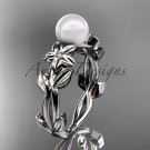 Pearl Engagement Rings 14kt white gold modern Flower engagement ring AP424