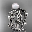 Pearl Wedding Sets 14kt white gold modern Flower engagement ring set AP424S