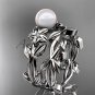 Pearl Wedding Sets 14kt white gold modern Flower engagement ring set AP424S