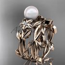 Pearl Wedding Sets 14kt rose gold modern Flower engagement ring set AP424S