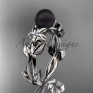 Black Pearl and Diamond Engagement Rings 14kt white gold Flower ring ABP424