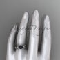 Black Pearl and Diamond Engagement Rings 14kt white gold Flower ring ABP424
