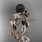 Black Pearl and Diamond Engagement Rings 14kt rose gold Flower ring ABP424