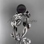 Black Pearl and Diamond Engagement Rings platinum Flower ring ABP424