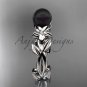 Black Pearl and Diamond Engagement Rings platinum Flower ring ABP424