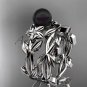 Tahitian Black Pearl Wedding Ring Sets white gold Flower ring ABP424S