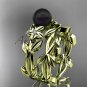 Tahitian Black Pearl Wedding Ring Sets yellow gold Flower ring ABP424S