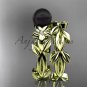 Tahitian Black Pearl Wedding Ring Sets yellow gold Flower ring ABP424S