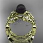 Tahitian Black Pearl Wedding Ring Sets yellow gold Flower ring ABP424S