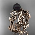 Tahitian Black Pearl Wedding Ring Sets rose gold Flower ring ABP424S