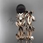 Tahitian Black Pearl Wedding Ring Sets rose gold Flower ring ABP424S