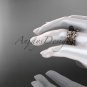 Tahitian Black Pearl Wedding Ring Sets rose gold Flower ring ABP424S