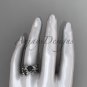 Tahitian Black Pearl Wedding Ring Sets platinum Flower ring ABP424S