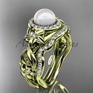 Halo Diamond Engagement Rings 14kt yellow Gold Unique Pearl Wedding Set AP300S