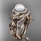 Halo Diamond Engagement Rings 14kt rose Gold Unique Pearl Wedding Set AP300S