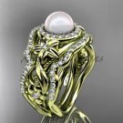 Halo Diamond Pearl Matching Engagement Rings yellow Gold Unique Wedding Ring AP300S