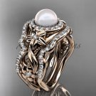 Halo Diamond Pearl Matching Engagement Rings rose Gold Unique Wedding Ring AP300S